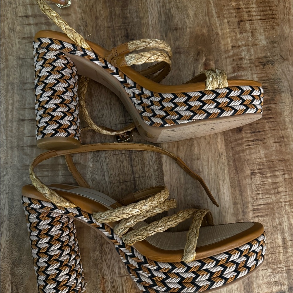 Dolce vita Catina Tan Raffia heeled sandals Braided Tan Platform ankle strap NEW - Picture 8 of 9